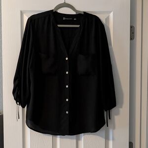 New York & Company Black V-Neck Blouse